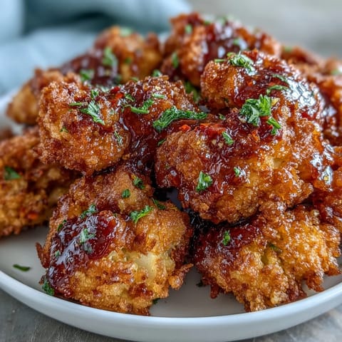 A close-up of Crunchy Baked Hot Honey Cauliflower florets showing a crispy panko coating.