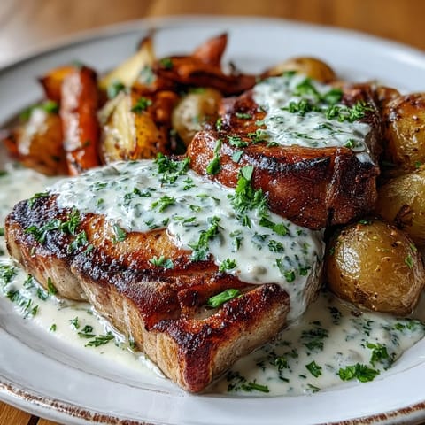 Fork-tender Crockpot Ranch Pork Chops glazed in creamy ranch gravy, served with soft carrots and halved baby potatoes.