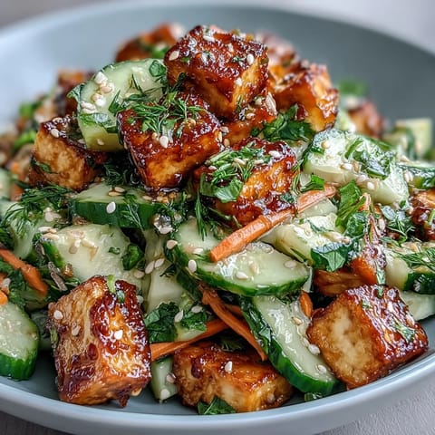 Creamy Asian Cucumber Salad Crispy Tofu
