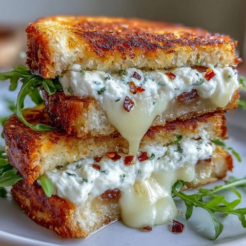 Golden-brown Goat Cheese Grilled Cheese with Honey & Chili Flakes, oozing creamy filling from crisp sourdough.