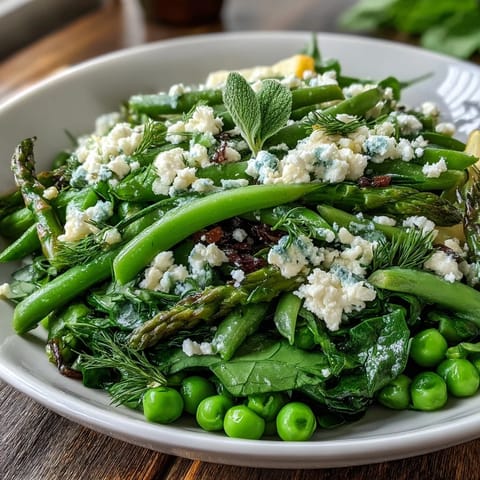 Spring Green Bowl with blanched peas, asparagus, and green beans over fluffy quinoa.