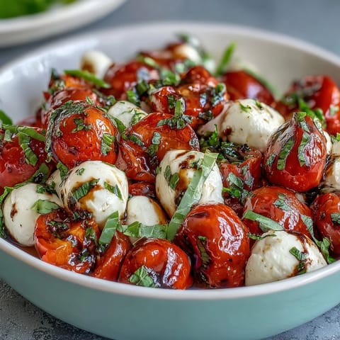 Mason Jar Caprese Salad with fresh mozzarella and cherry tomatoes in a portable mason jar, layered with basil and drizzled with balsamic glaze.