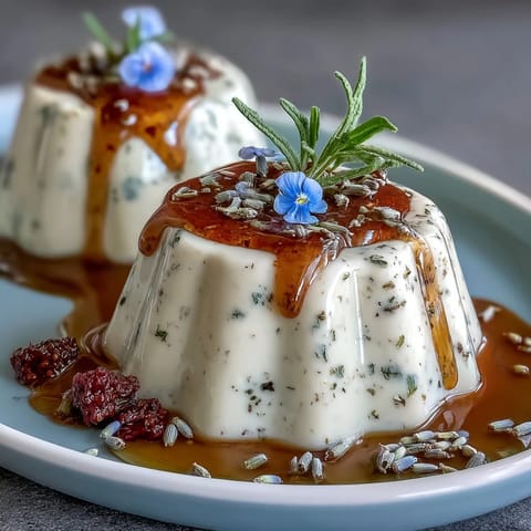 Silky honey lavender panna cotta with edible flowers, a fragrant and creamy Italian dessert perfect for spring celebrations.