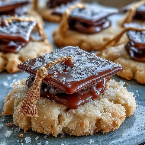 Graduation Cookies: Diploma and Cap shimmering with edible gold icing details.