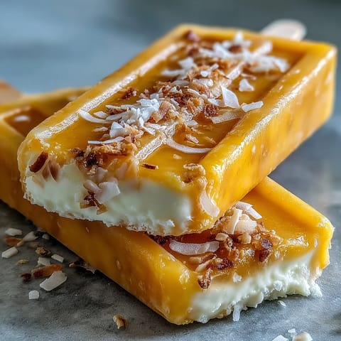 Luscious dairy-free mango coconut popsicles, perfect for cooling down with pure fruit flavor.
