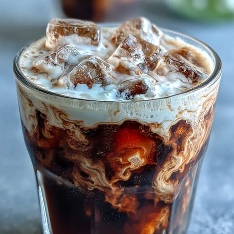 A tall glass of Cold Brew Coffee with creamy vanilla topping.