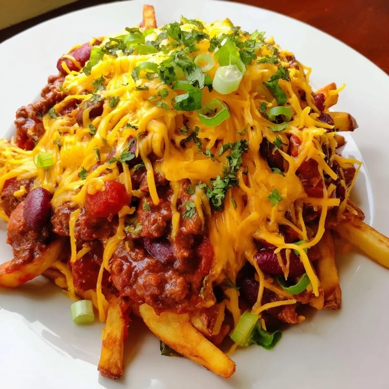 Golden baked fries smothered in hearty kidney bean chili and melty cheddar cheese, ready to serve hot with a dollop of sour cream.