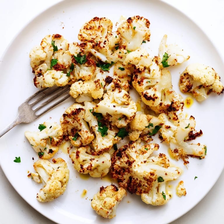 Roasted Cauliflower seasoned with smoked paprika and cumin, served warm from the oven with fresh parsley and lemon.