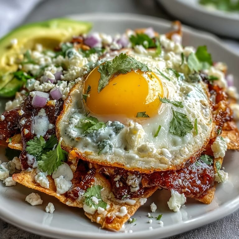 Golden tortilla triangles simmered in spicy salsa and topped with a sunny-side-up egg make these classic chilaquiles a comforting vegetarian morning meal.