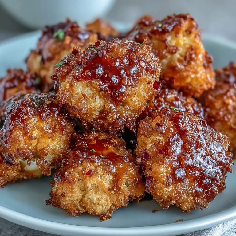 Freshly tossed Crunchy Baked Hot Honey Cauliflower drizzled with spicy sauce, ready to be served.