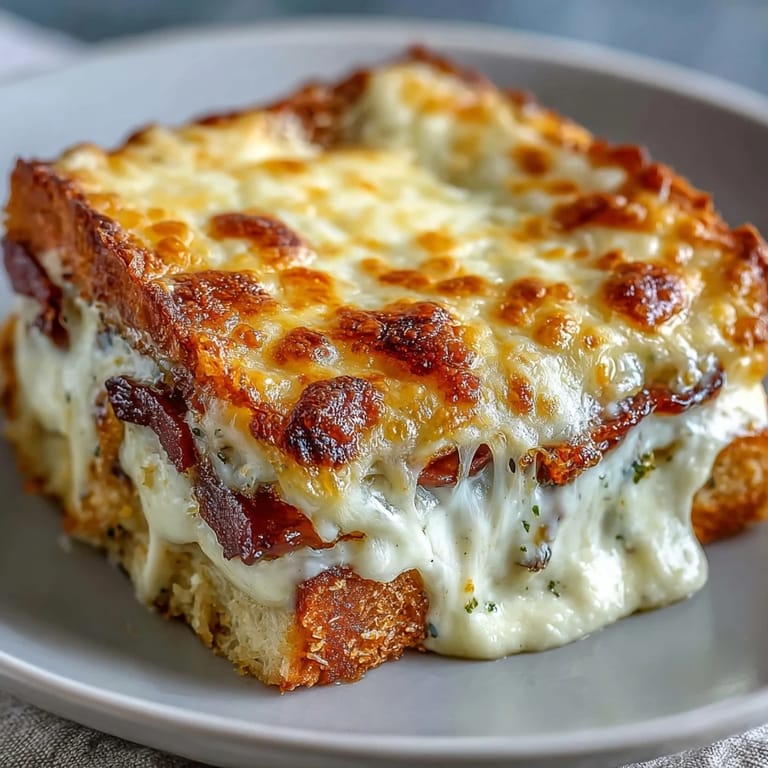 A baked Croque Monsieur Casserole dish with a golden crust, perfect for a cozy French-inspired family dinner.
