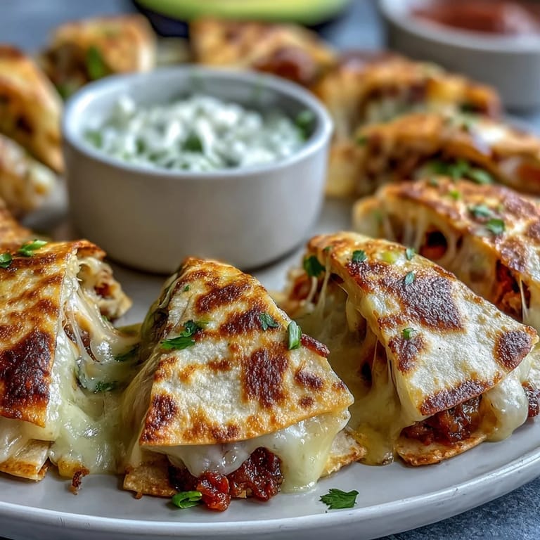 Golden, crispy triangles of a Blooming Quesadilla Ring on a white platter, ready for a party crowd.