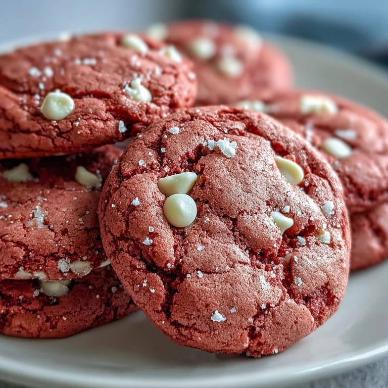 Easy homemade Pink Velvet Cookies on a marble surface, ready for a festive dessert party platter.