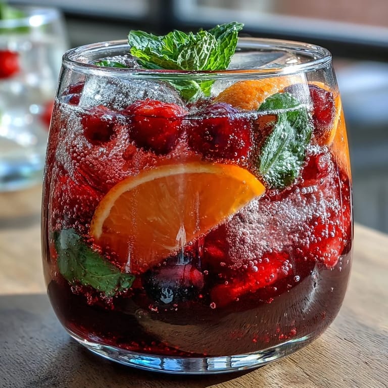 Bright and bubbly spring sangria mocktail featuring white grape juice, oranges, lemons, and fresh mint leaves.
