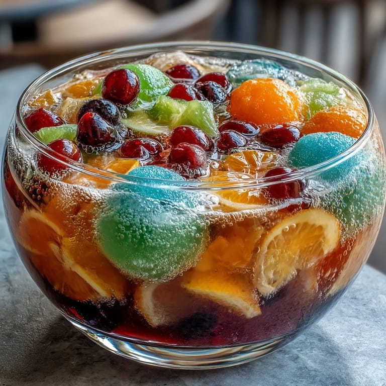 Refreshing sherbet and pineapple juice combine in a sparkling punch, topped with fresh fruit slices.