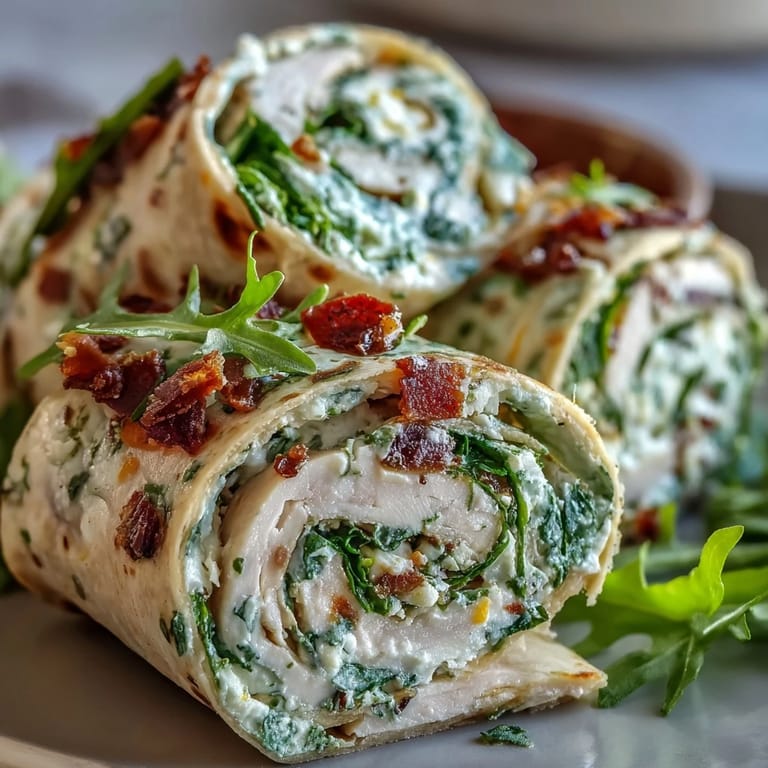 Creamy turkey and cheese tortilla pinwheels feature tender turkey slices, smooth cheese spread, and vibrant spinach leaves rolled into bite-sized party snacks.
