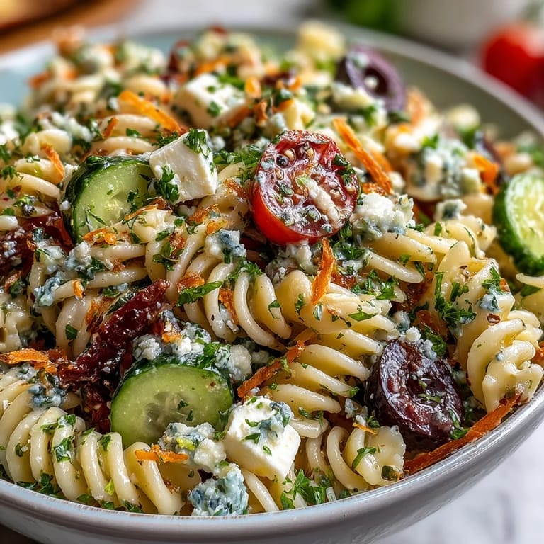 Bright summer Memorial Day Pasta Salad, tossed in creamy Italian dressing.