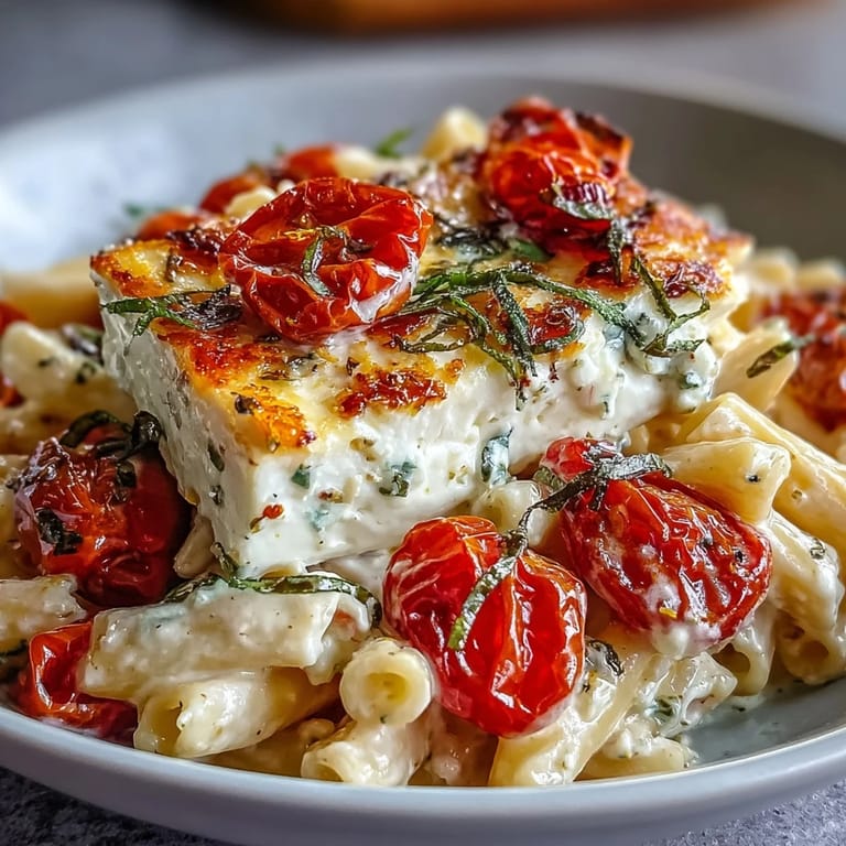 Vibrant Mediterranean Baked Feta Pasta, a quick and easy weeknight dinner.