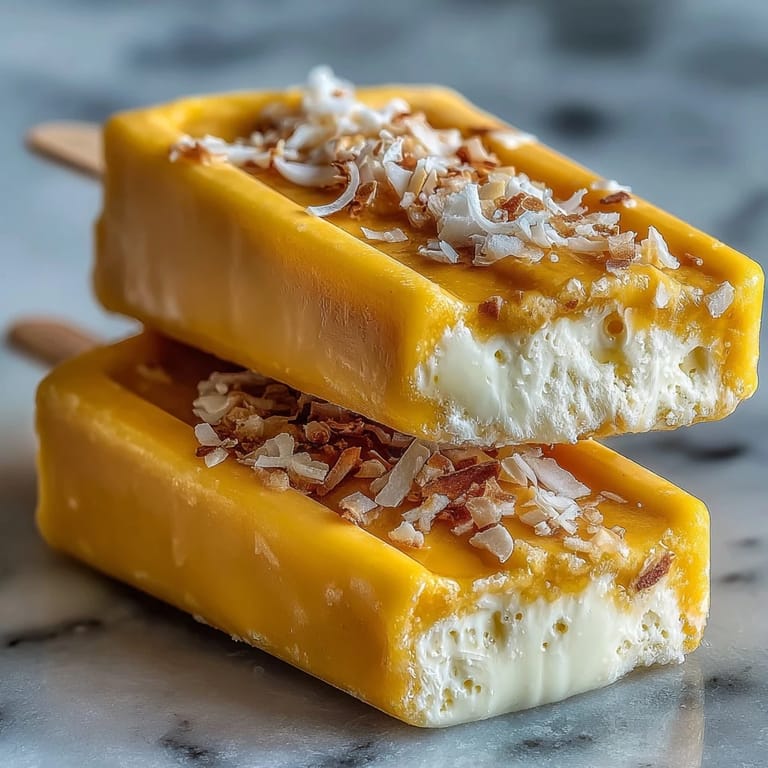 Bright, homemade vegan mango coconut popsicles ready to be enjoyed as a healthy dessert.