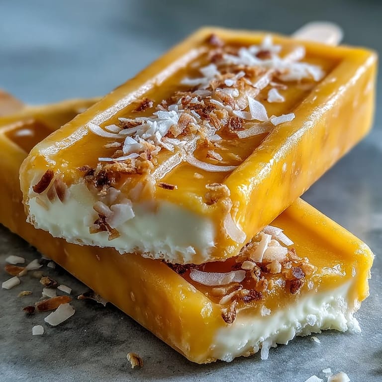 Luscious dairy-free mango coconut popsicles, perfect for cooling down with pure fruit flavor.