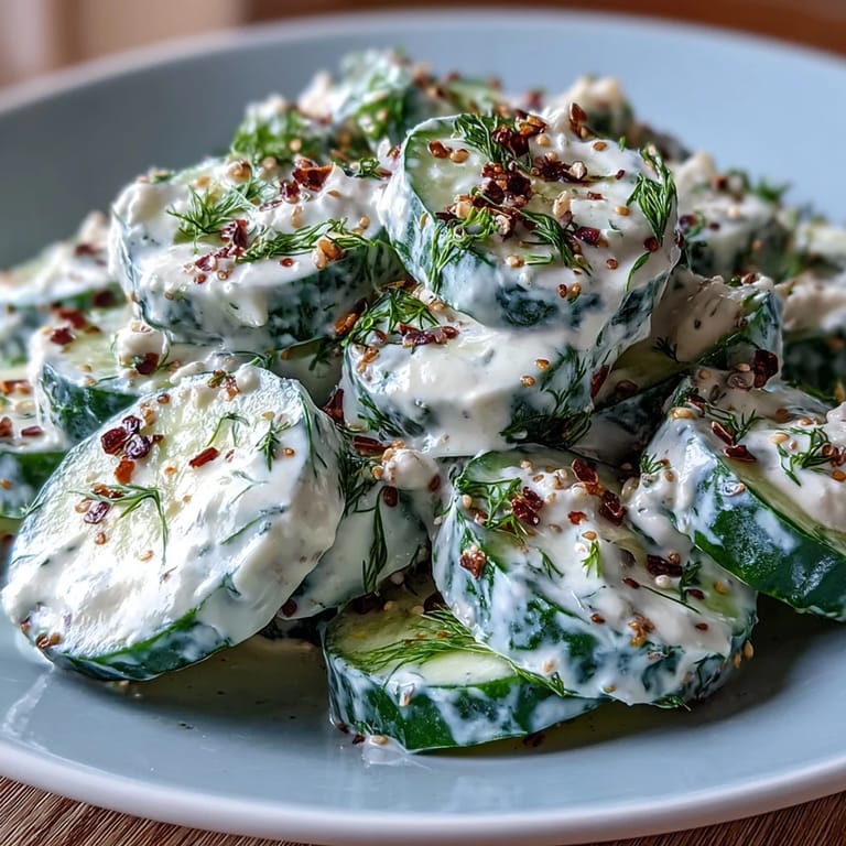 Refreshing cucumber salad with cream cheese, dill, and a savory everything bagel topping.