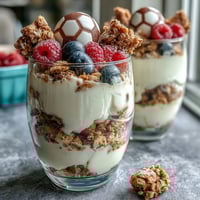 Soccer Team Snack Cups with Fruit and Granola: vibrant cups layered with fresh berries, pineapple, and crunchy granola over creamy vanilla yogurt.