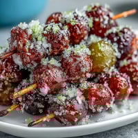 Frozen Grape Skewers with Lime Sugar glisten with zesty citrus crystals, offering a cool, refreshing summer snack perfect for hot days.