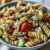 Colorful Memorial Day Pasta Salad bursting with fresh veggies and zesty Italian dressing.