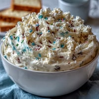 Vibrant Spring Birthday Party Funfetti Dip Cake with colorful sprinkles and creamy frosting.
