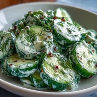 Creamy viral cucumber salad with tangy dressing and crunchy everything bagel seasoning.